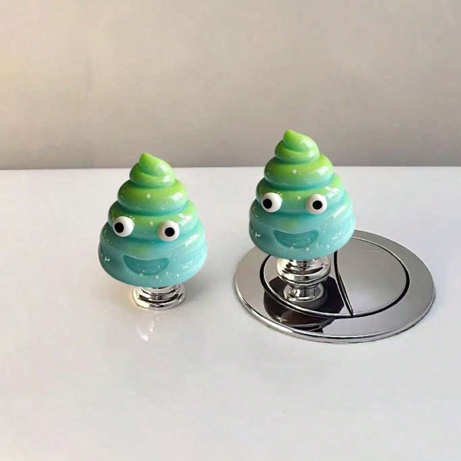 2pcs Creative Cute Funny Poop Expression Toilet Button Assist Tool - Bathroom Toilet Decor Sticker - Long Nail Repair - Bathroom Toilet Decor Accessory - Multicolor - View 1