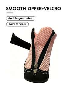 4 buah Sepatu Anjing Jaring Bernapas Anti Selip, Ukuran Dapat Disesuaikan, Dengan Tali Reflektif, Cocok Untuk Dalam Ruangan, Trotoar Panas, Hari Hujan, Salju Musim Dingin, Lantai Keras, dan Mendaki Gunung - Berwarna merah muda - View 5