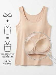 2pcs Plus Size Women's Camisole With Padded Cups, Seamless Spaghetti Strap Round Neck Slimming Base Layer, Elastic Comfortable Sleeveless Top - Multicolor - View 2