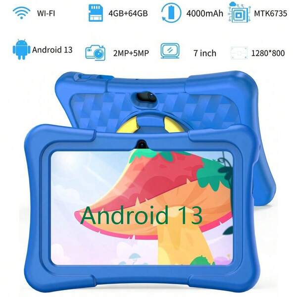 yesido 4GB RAM + 64GB ROM / 7-Inch Tablet / Quad-Core 1.3GHz / Android 13 MTK8321 / 1280x800 HD IPS Display / 2MP+5MP Camera / 4000mAh Battery / WiFi, Parental Control, Education, Games / ABS Plastic + Silicone, Educational Tablet