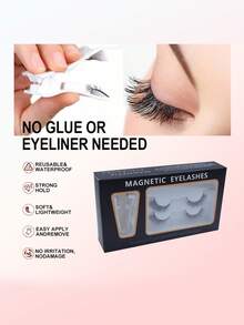 2 Pairs Magnetic False Eyelashes, Reusable, Natural Look, With Applicator, No Glue Needed, Easy To Wear And Remove (Magnetic Eyelashes) - View 4