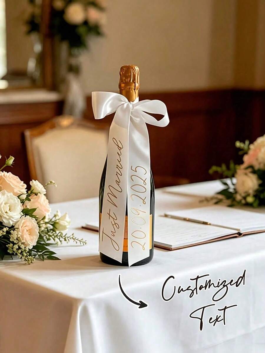 1/5PCS Customized Wedding Decoration Ribbon, Champagne Bottle Decoration Tassel, Wedding Ceremony Toasting Cup Ribbon, Party Champagne Glass Decoration Ribbon, Customizable Text Label, Gift Packaging, Suitable For Wedding, Birthday, Easter Gift, Party Favor - Multicolor - View 1