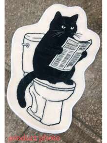 1pc Cat Sitting On Toilet Reading Book Bath Mat, Bathroom Rug, Door Mat, Small Rug, Carpet, Floor Mat, Home Decor, Area Rug, Outdoor Mat, Bedroom Carpet, Washable Rug - Multicolor 3 - View 6