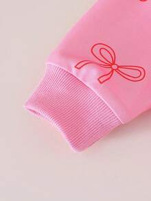 Baby Girl Bow Pattern Print Crew Neck Long Sleeve Sweatshirt And Denim Pants - Pink - View 4