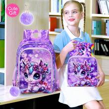3pcs/Set Girls Cartoon Unicorn Floral Blue Wings Adjustable Shoulder Strap Zipper Closure Cute Style Backpack Set, Suitable For Back To School And Daily Outings - Pink - View 11