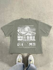 Camiseta vintage con estampado de copos de nieve desgastado, primavera/verano - Verde militar - Ver 1