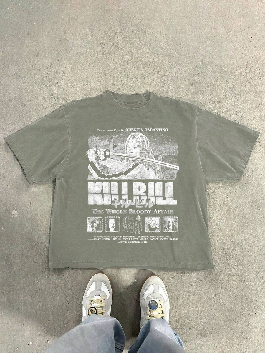 Camiseta vintage con estampado de copos de nieve desgastado, primavera/verano - Verde militar - Ver 1