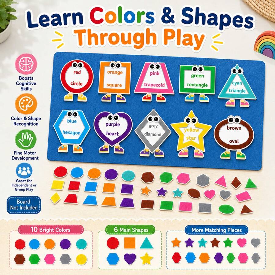 Quixorblex Large Eye-Shaped & Color Sorting Felt Matching Set, Geometric Shape Recognition Educational Felt Pieces, Classroom Teaching Aids, Home Learning Cognitive Training & Back-To-School Educational Supplies