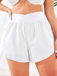 Swim Vcay Short Asymmetrical Size For Summer Bikini Solid Color - White - View 1