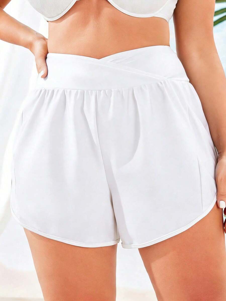 Swim Vcay Short Asymmetrical Size For Summer Bikini Solid Color - White - View 1
