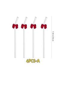 1/2/4/6 Stück gebogene Glasstrohhalme mit roter und rosa Schleifendekoration, geeignet für Bubble Tea, Milchshakes und Sommergetränke, elegante Dekoration für Strand, Hochzeit und Küche, ideales Urlaubsgeschenk für alle saisonalen Anlässe - Übersicht 14