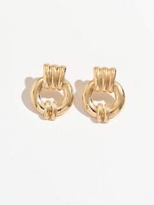 1 Pair Asymmetrical Round Stud Earrings, Niche Design Hoop Earrings, Luxury High-End Women's Jewelry - Geometric Earrings - View 2
