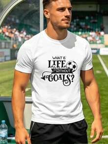 Herren-Fu?ball-T-Shirt mit Grafikprint, l?ssiges Design aus hochwertigem Material, bequeme Passform, Street-Hip-Hop-Stil, einzigartiger Grafikprint - Bianco - Visualizzare 1