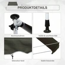 Freestanding Outdoor Awning, 300 X 150 Cm, With Crank, Windproof, In Grey Aluminum - Grey - View 5