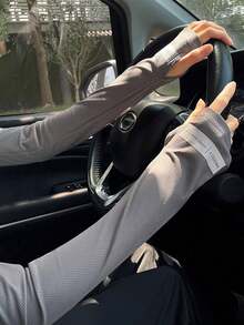 Summer Unisex Ice Pattern Silk Arm Sleeves - Reflective Stripes/Loose Breathable Design/Cool Lightweight Comfortable/Suitable For Outdoor, Driving, Cycling, Running, Hiking, Comes With Storage Bag, Easy To Protect And Reuse - A - View 9