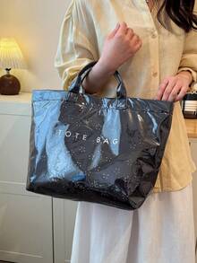 Modern New PVC Waterproof Women's Portable Tote Bag, Fashionable & Exquisite Versatile, Portable Commute/Vacation Bag - Black - View 4