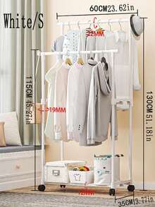 1pc Modern Adjustable Double Rack | Space-Saving Clothes & Shoe Organizer | Portable Floor Standing For Bedroom/Balcony - Black and White - View 10