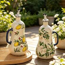 1pc Vintage Lemon Pattern Ceramic Oil Bottle, Hand-Painted Lemon Leaf Seasoning Bottle, Suitable For Olive Oil Bottle, Soy Sauce Bottle Or Oil Dispenser; Suitable For Hotel And Restaurant; Leak-Proof And Drip-Proof; Exquisite Gift - View 12