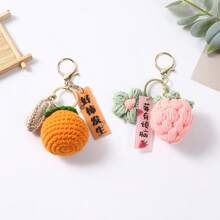 1Pc Neutral Hand‑Knitted Fruit Keychain, Cute Peach Orange Bag Charm, Positive‑Energy Pendant, Daily Decor, Thanksgiving Christmas Teacher's Day Gift - Multicolor - View 3