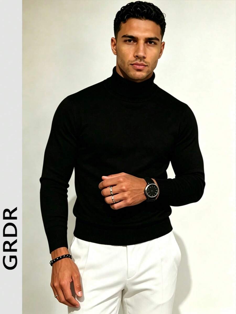 GRDR Men's Autumn/Winter New High Neck Pullover Thin Sweater, Suitable For Layering, Casual Daily Wear