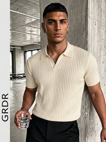 GRDR Men's Solid Color Short Sleeve Knit Sweater, Fashionable For Summer - Apricot - View 2
