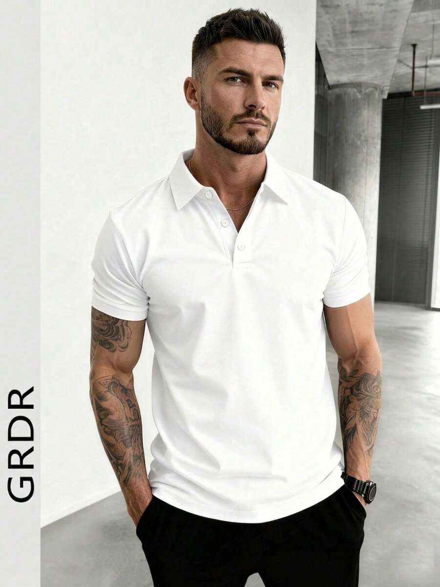 GRDR Men's Fashion Short Sleeve Casual Commuter Polo Shirt - White - View 1