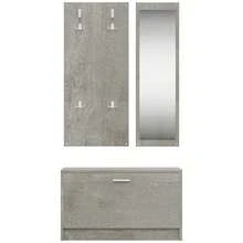 vidaXL Garderoben Set Flur 3-In-1 Betongrau Schuhschrank Spiegel Garderobenpaneel - Concrete Dust - View 7