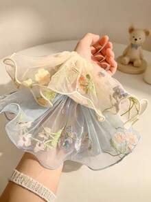 French Embroidery Mesh Skirt Scrunchie For Women, Ethereal Gentle Style Ponytail Hair Tie - Multicolor - View 3