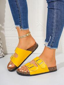 Sapatos Elegantes Louis para Mulheres, Novas Sandálias Planas de Verão para Mulheres, Design Fofo com Fivela, Sapatos de Praia, Chinelos de Verão Respiráveis com Bico Aberto e Bico Redondo, Chinelos Planos Estilo Urbano de Férias da Moda, Sandálias Elegantes para Mulheres, Palmilha de Camurça Sintética Anti-Suor e Anti-Odor com Suporte de Arco, Sandálias de Verão Adequadas para Férias, Rua de Verão, Praia, Deserto, Escritório, Apartamento e Vários Cenários, Podem ser Combinadas com Qualquer Roupa, Sandálias Amarelas para Mulheres - Amarelo - Visão 5