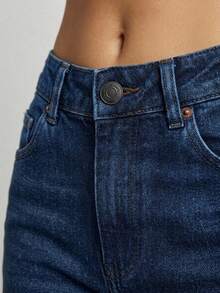Pantalón Mezclilla Stretch Mujer Corte Amplio Cintura Alta - Azul lavado oscuro - Ver 6