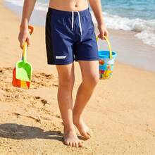 Tween Boy Navy Blue Drawstring Waist Casual Swim Shorts - Royal Blue - View 3