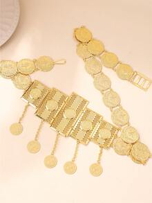 1pc Turkish Coin Style Women's Waist Chain, Palace Vintage Style Arabic Women's Long Robe Waist Chain, Traditional Festival Clothing Belt, Women's Holiday Gift, Bridal Waist Belt - Gold - View 3