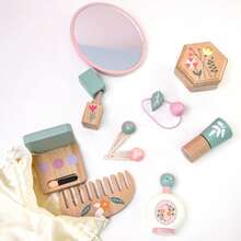 1 Set Baby Paint-Free Wooden Vanity Toy, Girls' Pretend Play Educational Set With Simulated Lipstick, Comb And Mirror - Multicolor - View 2