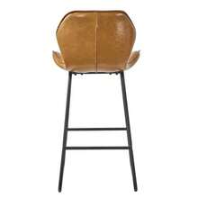 Set Of 2 Faux Leather Bar Stools, Modern Bar Chairs With Backrest, Metal Frame And Footrest, For Kitchen, Counter, Bar And Dining Room, Cognac Brown - 棕色 - 查看 8
