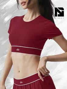 ALO Softsculpt Amp It Up Short Sleeve Bra - Summer Romance Red - 查看 1