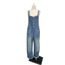 Stylish Women's Sleeveless Denim Jumpsuit, Casual Low Cut Neck Overalls, Long With Pockets And Button Detail For Everyday Wear - 黑色 - 查看 10