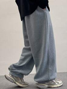 HEYKESON Men's 2 Pieces Ultra Loose Sweatpants, Collegiate Style - Light Grey - View 3