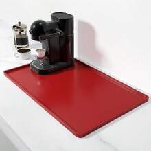 Silicone Coffee 12" X 19" Waterproof Raised Coffee Bar Mats Espresso Station Accessories, Heat Resistant Dish Drying Pad Kitchen Counter, Rubber Bar Decor Pad, Red - 紅色 - 查看 1
