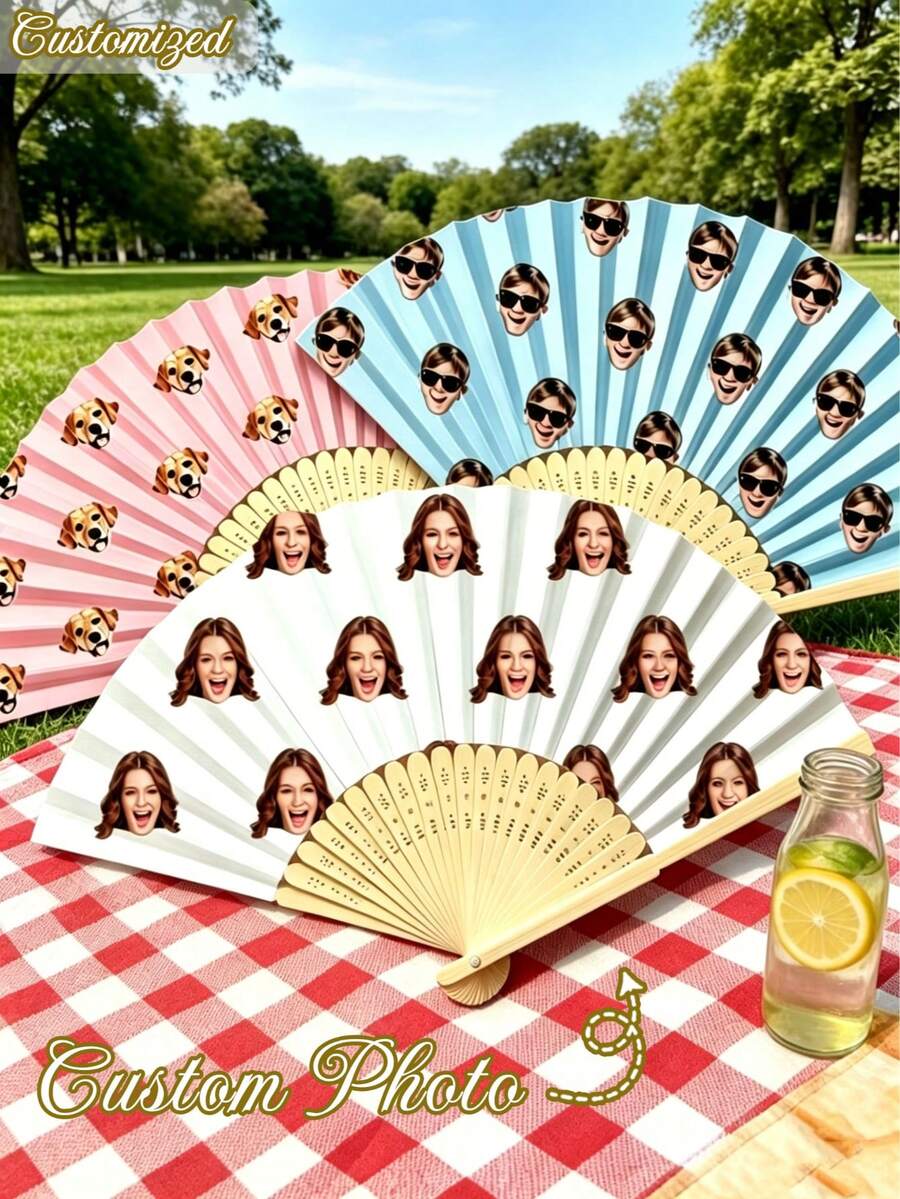 客製化照片 LOGO 婚禮扇，經典 DIY 扇子，裝飾性高品質客製化，送給她的禮物，女友、爸爸、家人、媽媽、朋友、寵物