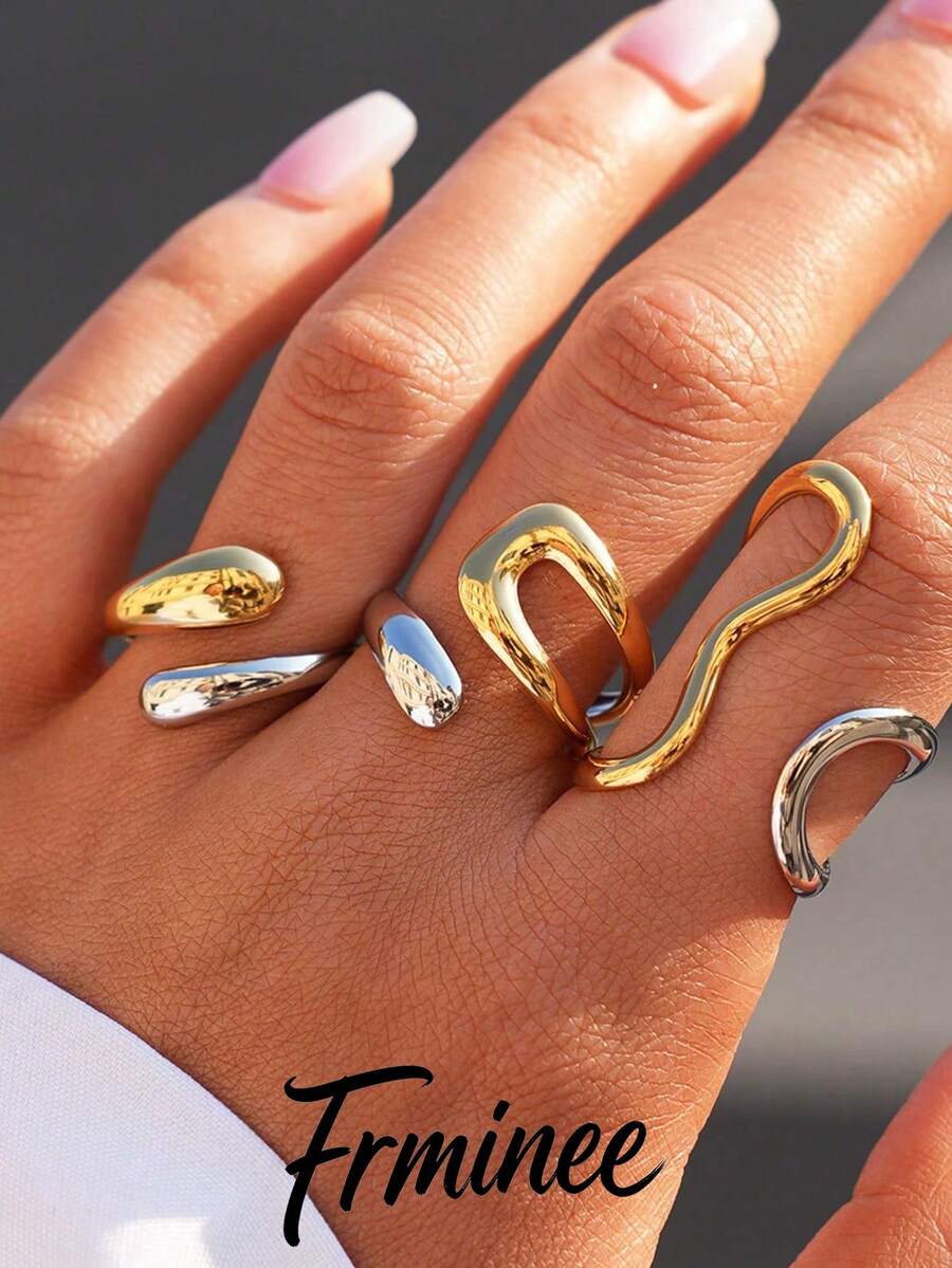 Frminee 3 piezas/1 pieza Anillos apilables de acero inoxidable grueso para mujeres, anillos de nudillo abiertos exagerados chapados en oro de 18K