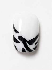 Finger Queen Unhas Postiças Zebra Preta Quadradas Curtas 24pcs - Zebra Preta - Visão 3