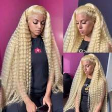 Uveous 34 Inch 613 13x4 Deep Wave Lace Front Wig Human Hair Blonde Wig Human Hair 613 Curly HD Lace Front Wigs 200% Density Pre Plucked With Baby Hair For Women - S613 - 查看 3