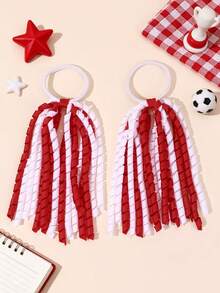 2pcs White Red Hair Ties Curly Tassel Elastic Bands Word Cup Headwear Cheerleading Headwear Sport Style Hair Ties Daily Hair Accessories - Red - View 3