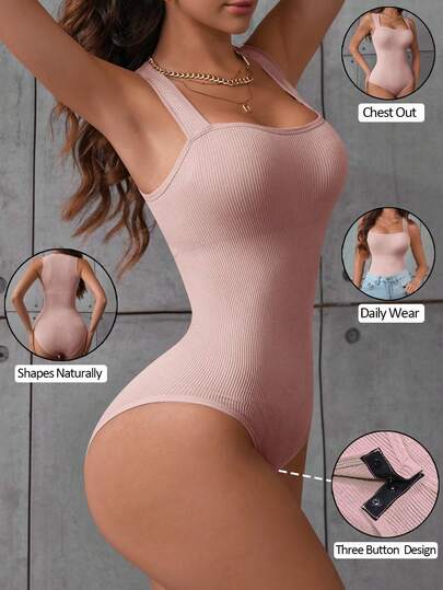 1pc Seamless Hot Pink Camisole Bodysuit. Slims Waist, Controls Tummy, Thong.