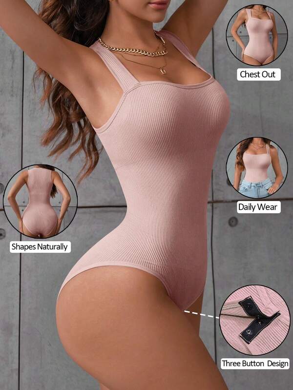 1pc Seamless Hot Pink Camisole Bodysuit. Slims Waist, Controls Tummy, Thong.