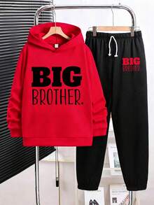 Bộ áo hoodie tay dài in chữ và quần dài thể thao phong cách thường ngày cho bé trai tuổi teen - Đỏ - Xem 1