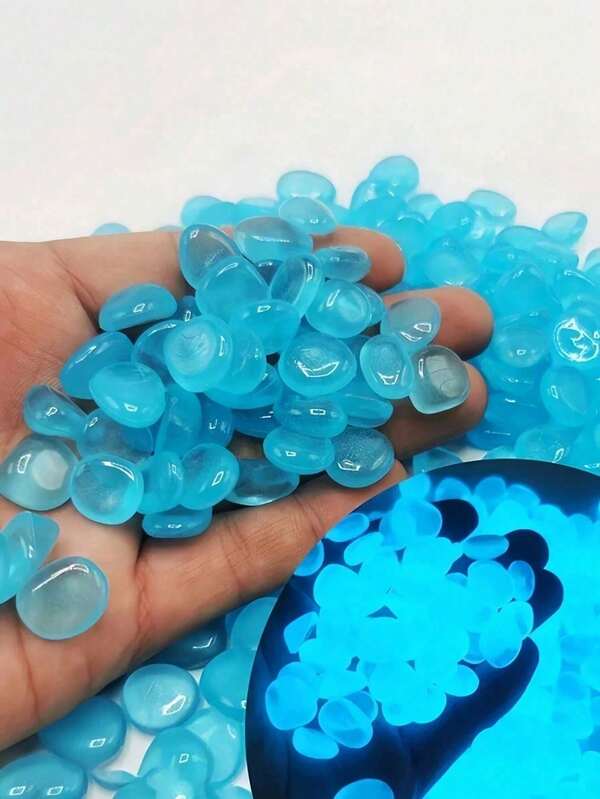 50/100/200pcs Blue Fluorescent Glow Stones, Suitable For Indoor Aquarium Decoration, Fish Tank Decoration, Vase Decoration, Outdoor Patio And Garden Decoration, Fish Tank And Garden Fluorescent Micro Landscape