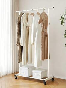 Black & White Rolling Clothing Rack, Double Rod Garment Rack With Wheels, Freestanding Metal Clothes Rail With Bottom Shelf, Heavy Duty Clothing Rack, Portable Clothes Rack, Mobile Garment Rack For Hanging Clothes, Bedroom Wardrobe Organizer - View 9