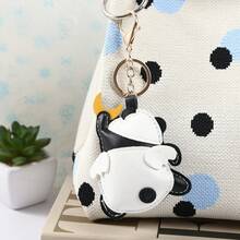 1Pc Kawaii Panda Keychain, Cute PU Leather Charm Pendant With Angel Wing & Moon, Y2K Coquette Aesthetic Keyring For Backpack Car, Gift For Her - Multicolor - View 4