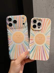 1pc Minimalist 2 Pieces Set Full-Screen Rainbow Stripe Sun Pattern Phone Case, TPU Silicone Anti-Drop Soft Shell Protective Cover Compatible With Samsung A23/A24/A25/A32/33/S25, Apple 11/12/13/14/14 Plus/15/15 Plus/16/16 Plus/7/8 Plus/17/17 Pro And More Models - Multicolor - View 10